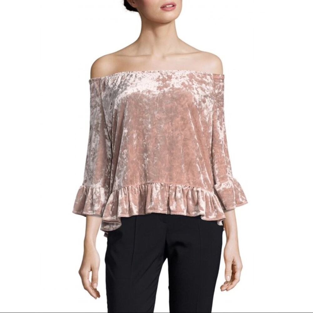 Sanctuary NWT Crushed Velvet Blush Pink Off-the-Shoulder Holiday Blouse